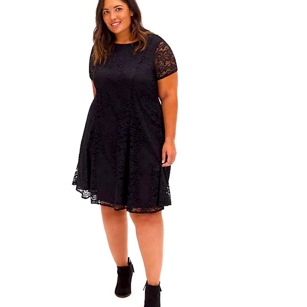 NWT: Torrid lace, black fluted dress